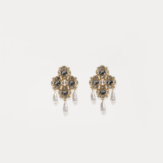 Gold vintage crystal and baroque pearl drop earrings