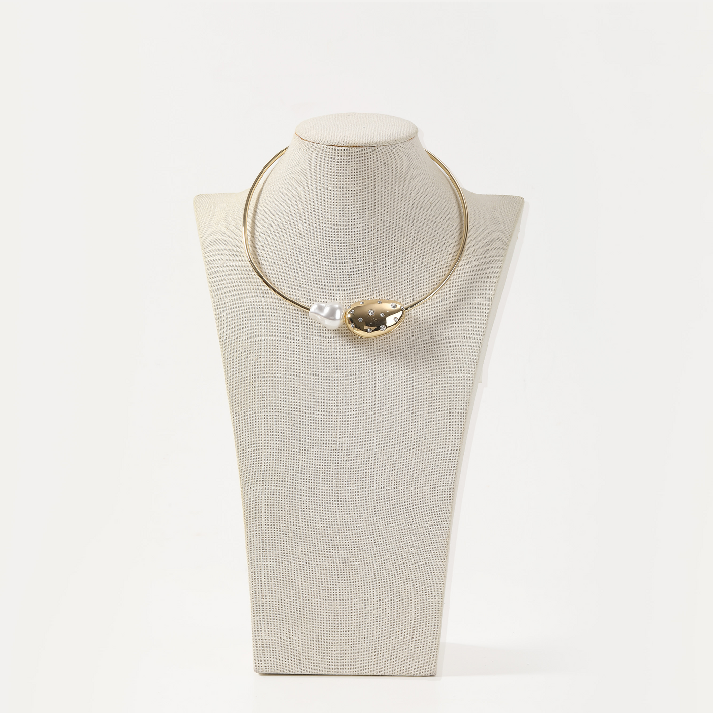 Gold with pearl accent crystal-choker necklace
