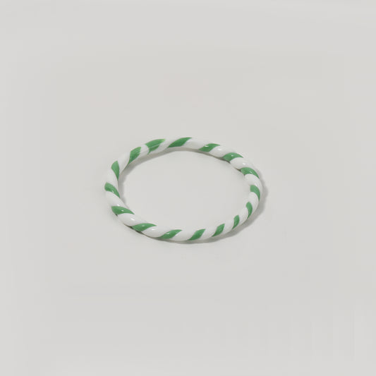 Green-White Glass Round Closed Bracelet