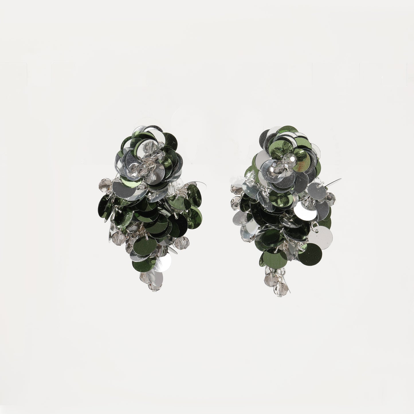 Green and silver sequin cluster drop earring