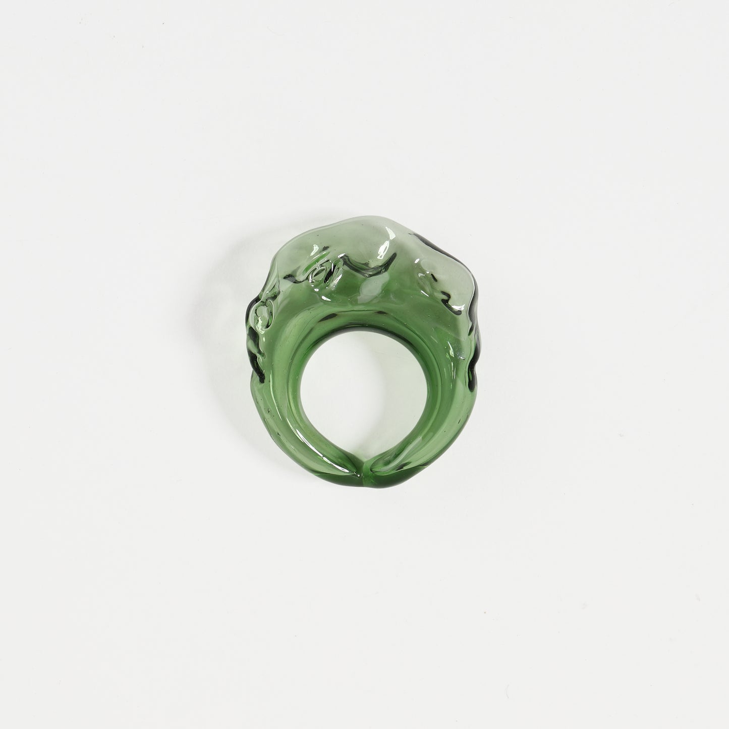 Green irregular molten-textured glass ring