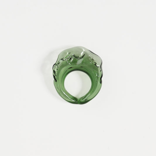 Green irregular molten-textured glass ring