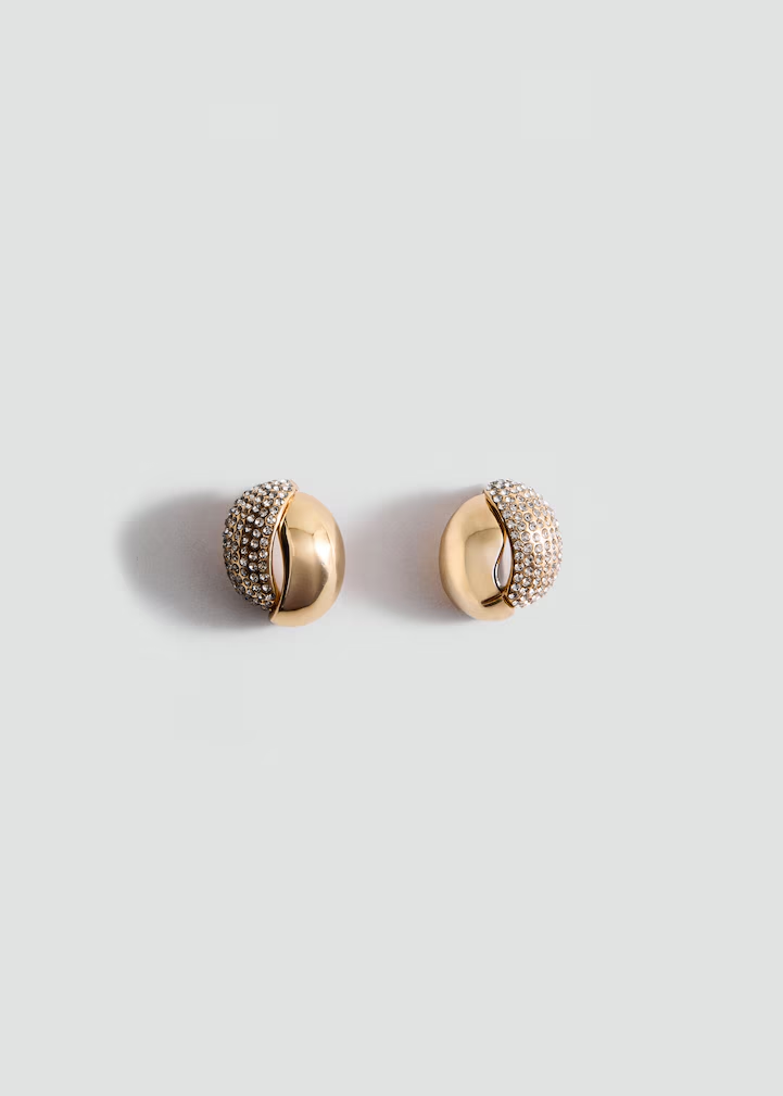 Half Pavé Crystal Split Dome Gold Stud Earrings
