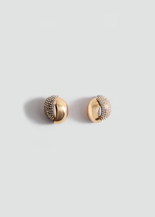 Half Pavé Crystal Split Dome Gold Stud Earrings