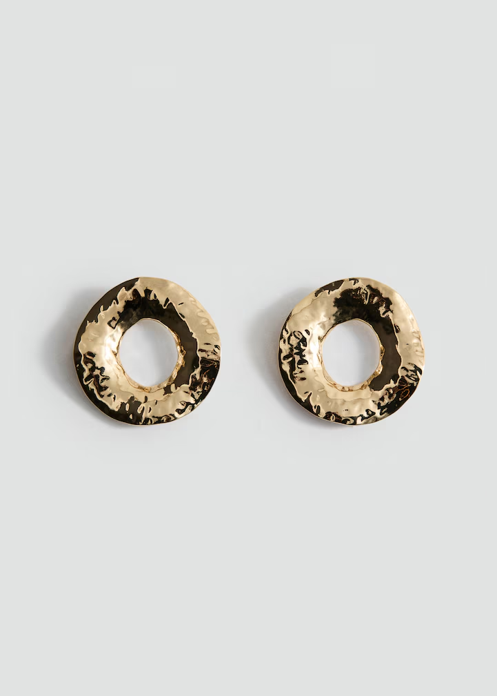 Hammered Irregular Hollow Circle Gold Stud Earrings
