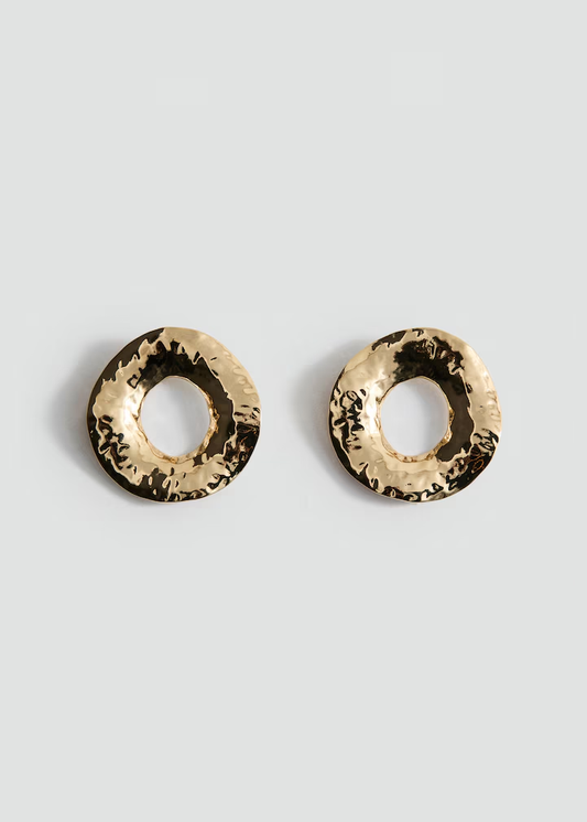 Hammered Irregular Hollow Circle Gold Stud Earrings