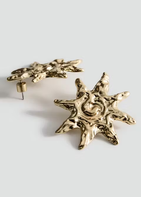 Hammered Textured Sun Shape Gold Stud Earrings