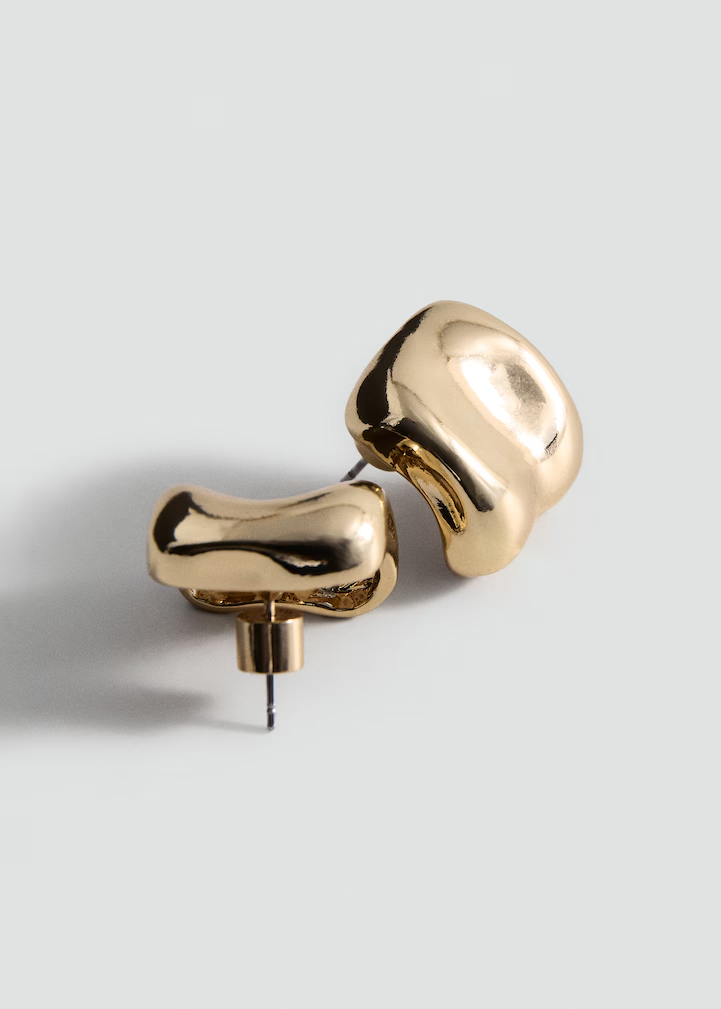 Irregular Curved Polished Gold Cuff Stud Earrings