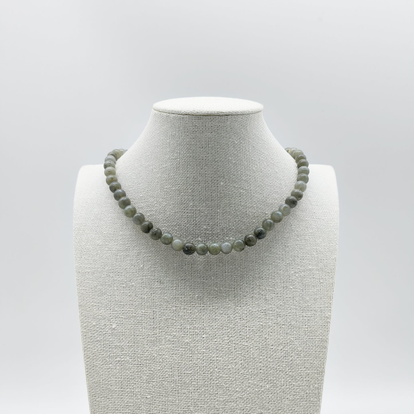 Natural Stone Necklace – Labradorite Beads with Abstract Silver Closure