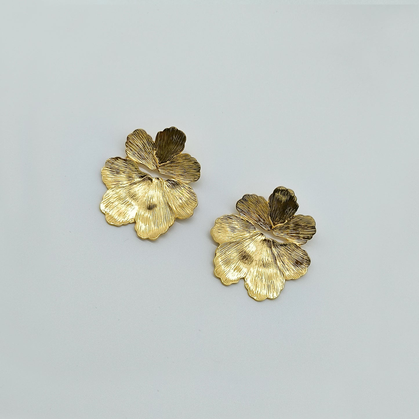 Golden Floral Statement Earrings – Oversized Petal Drop Style