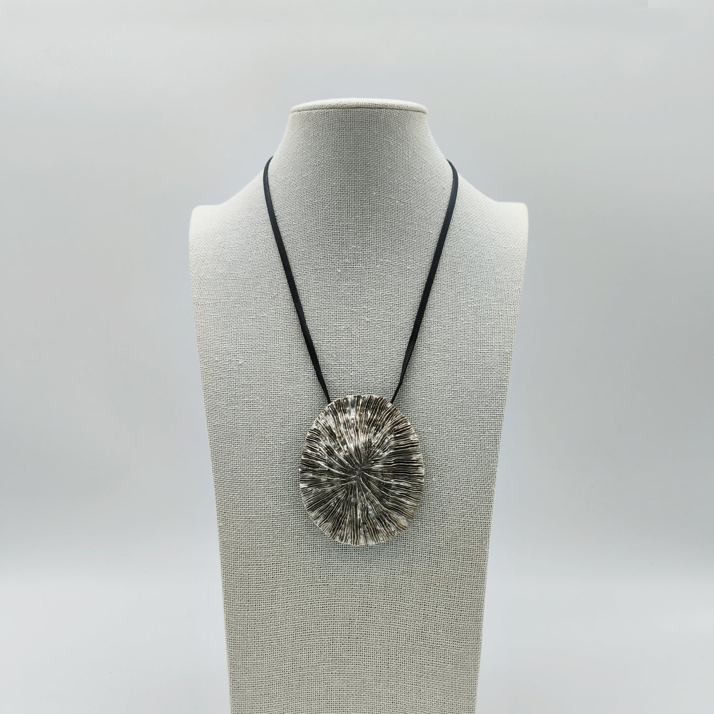 Black Leather Cord Necklace with Bold Silver Pendant – Minimal and Striking