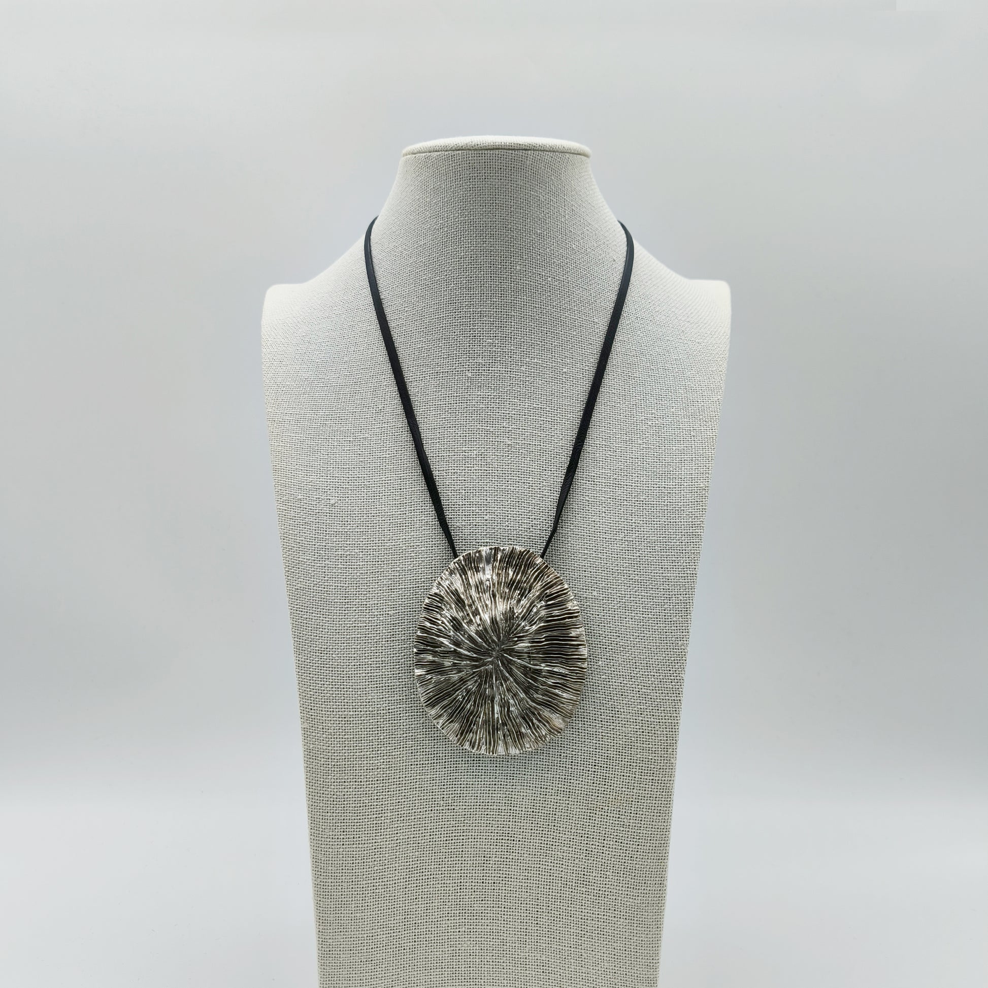 Black Leather Cord Necklace with Bold Silver Pendant – Minimal and Striking