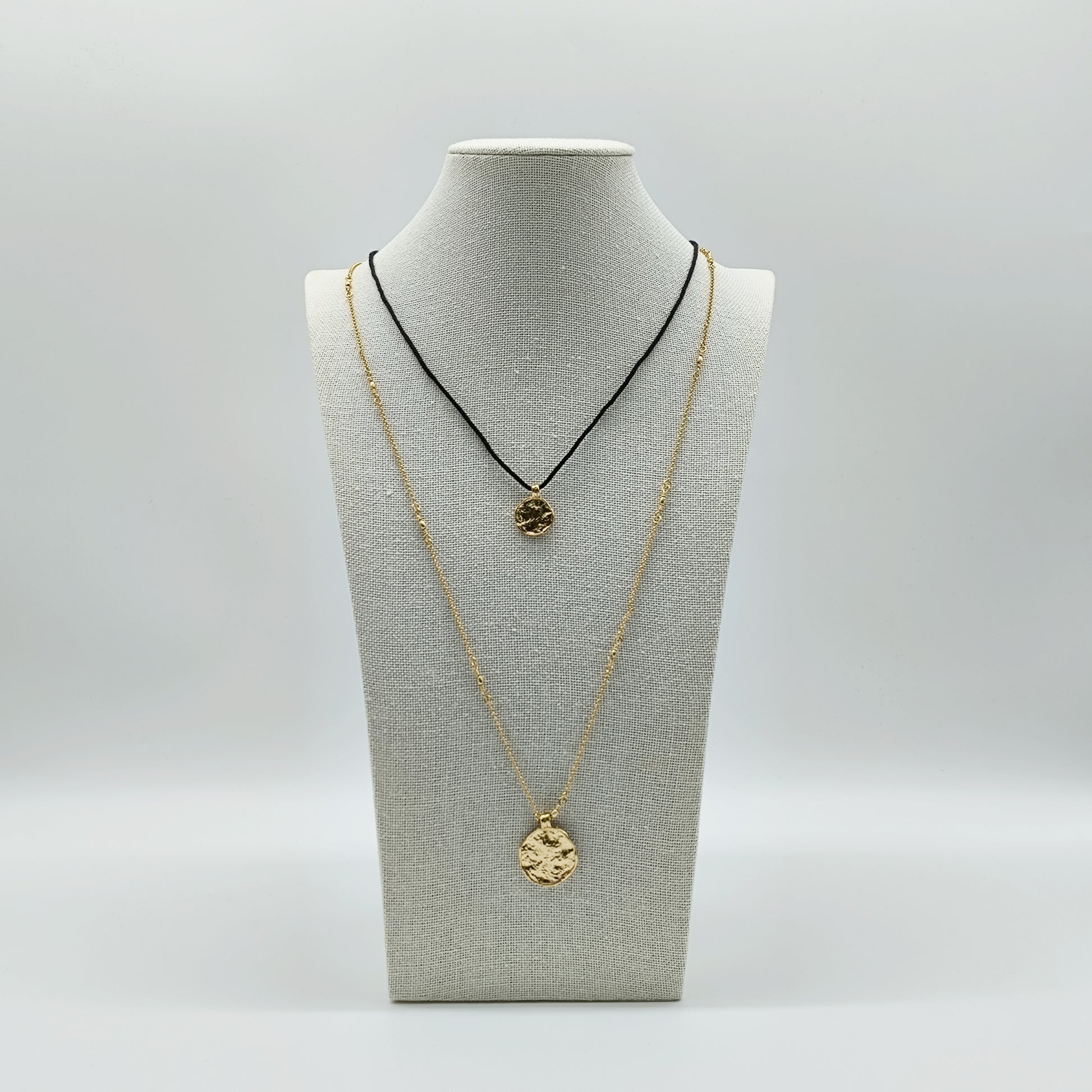 Gold Double Chain Necklace – Vintage Coin Pendant on Layered Cord and Chain