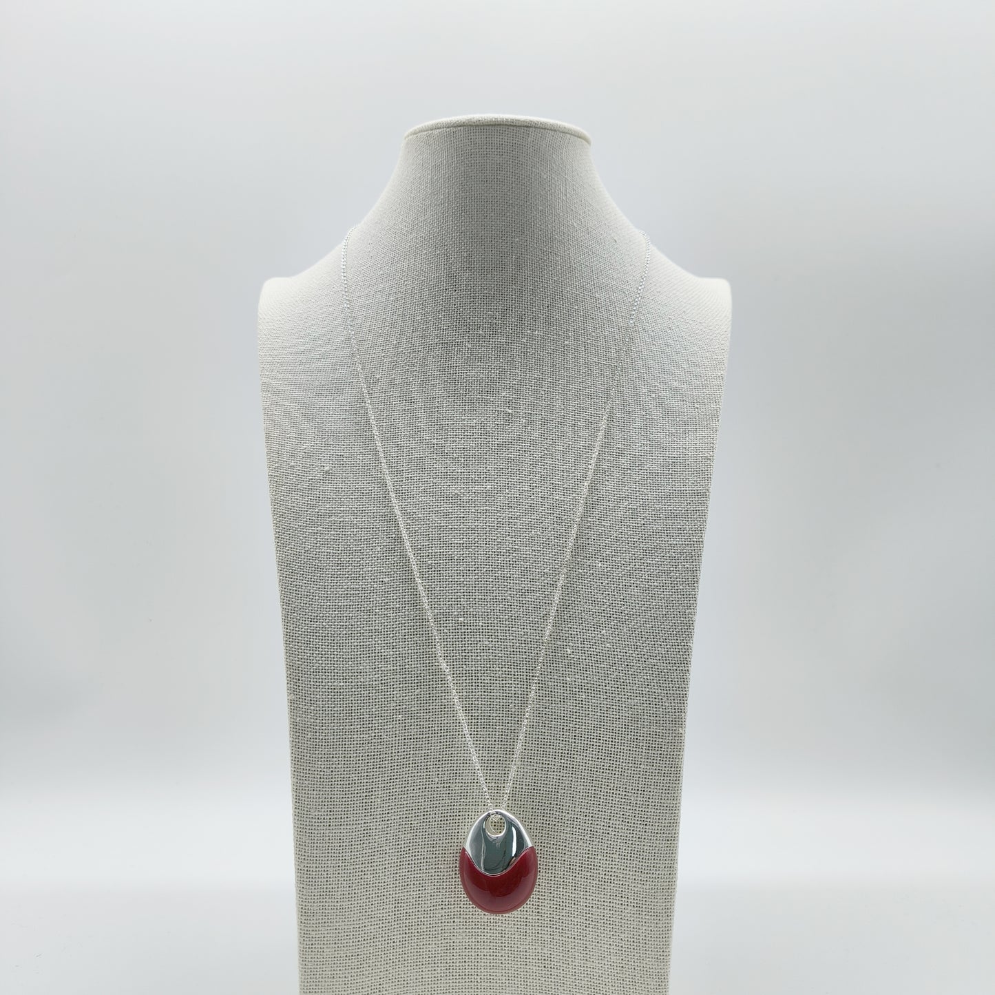 Red Resin Charm Necklace on Fine Silver Plated Chain