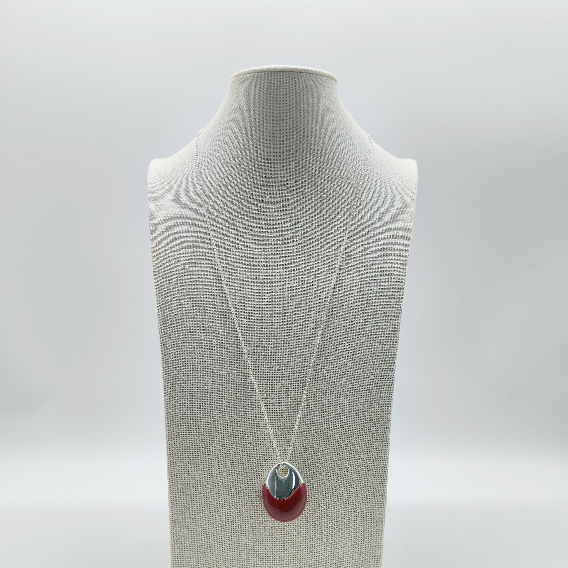 Red Resin Charm Necklace on Fine Silver Plated Chain