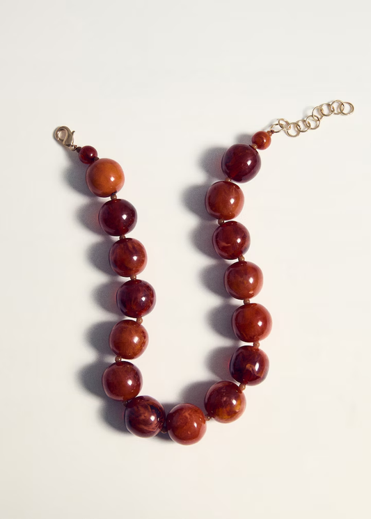 Marbled Red Round Bead Chunky Single Strand Necklace