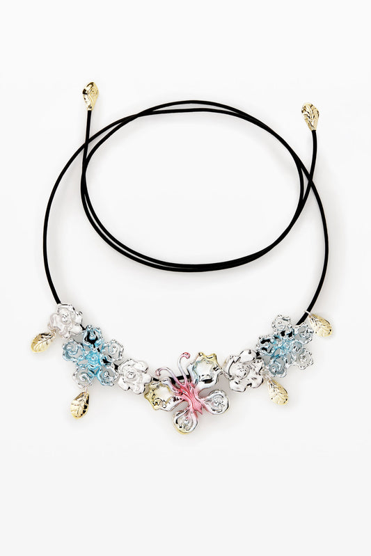 Multi-Color Floral & Butterfly Cord Necklace