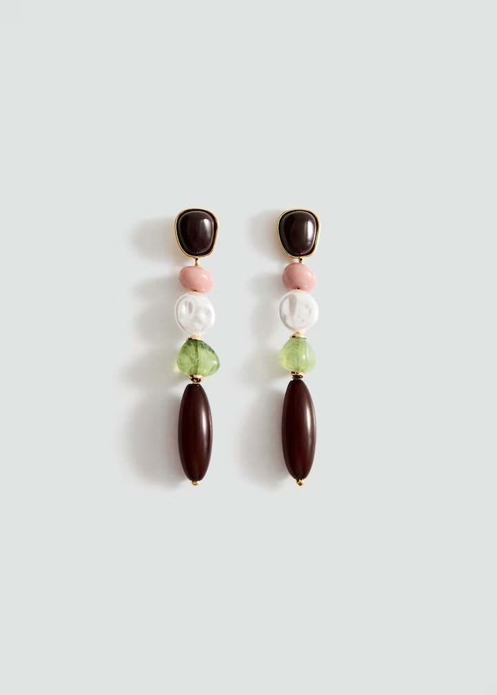 Multi-Color Mixed Stone Long Beaded Drop Earrings