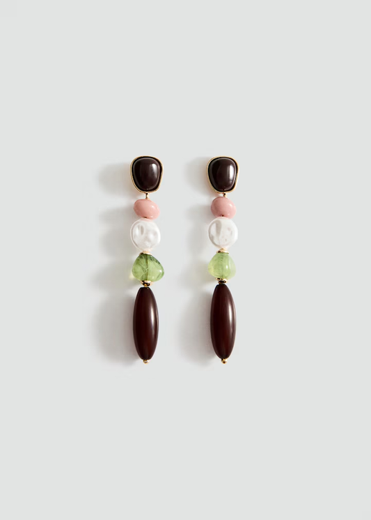 Multi-Color Mixed Stone Long Beaded Drop Earrings