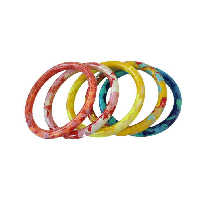 Multicolored Marbled Thin Resin Bracelet Set
