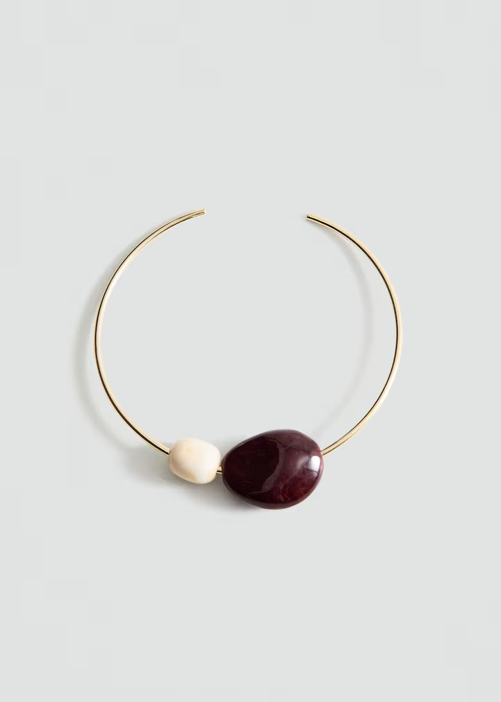 Open Cuff Gold Wire Two-Tone Stone Choker Necklace