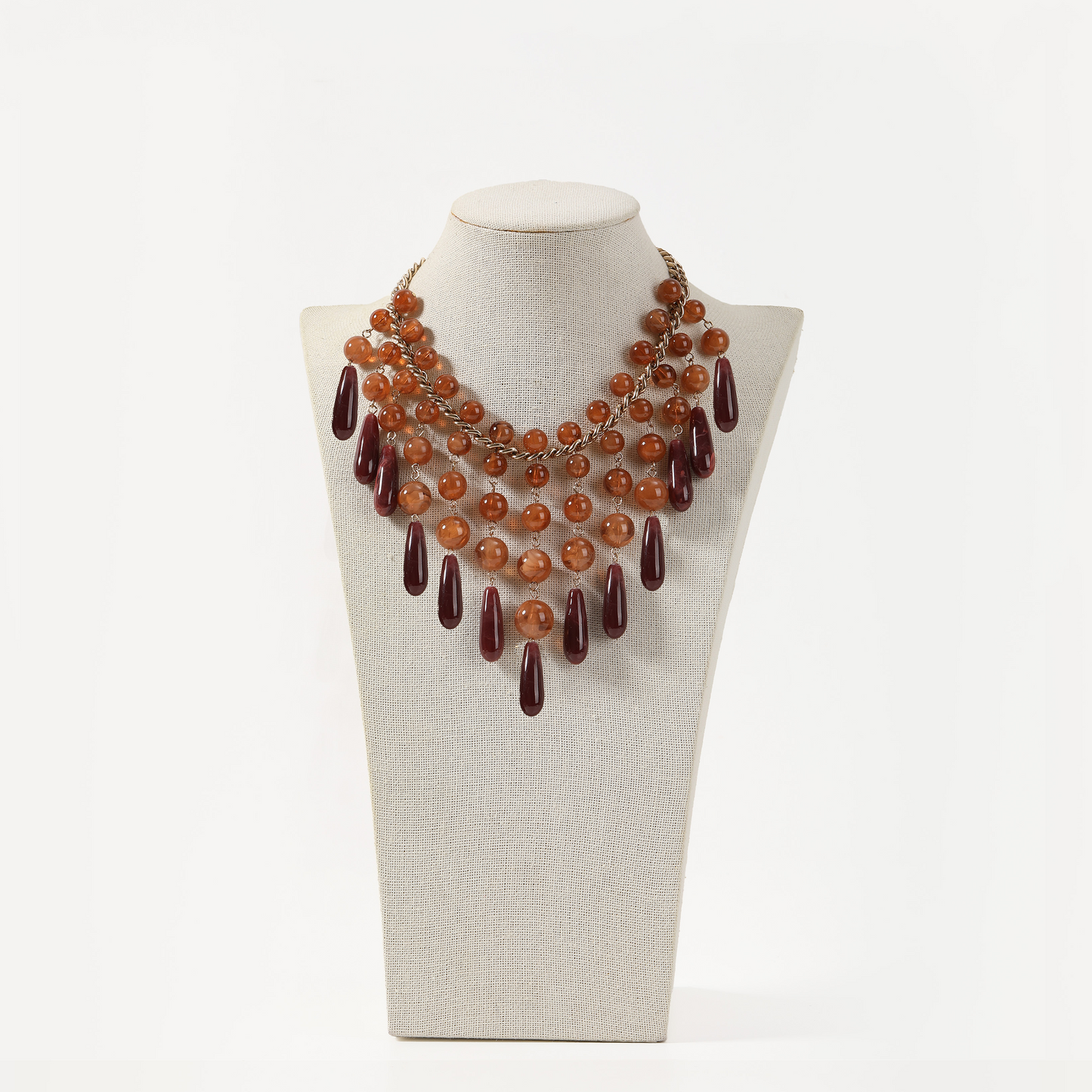 Orange-red gradient beaded fringe necklace