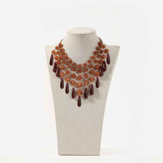 Orange-red gradient beaded fringe necklace