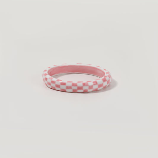 Pink-White Ceramic Round Closed Bracelet