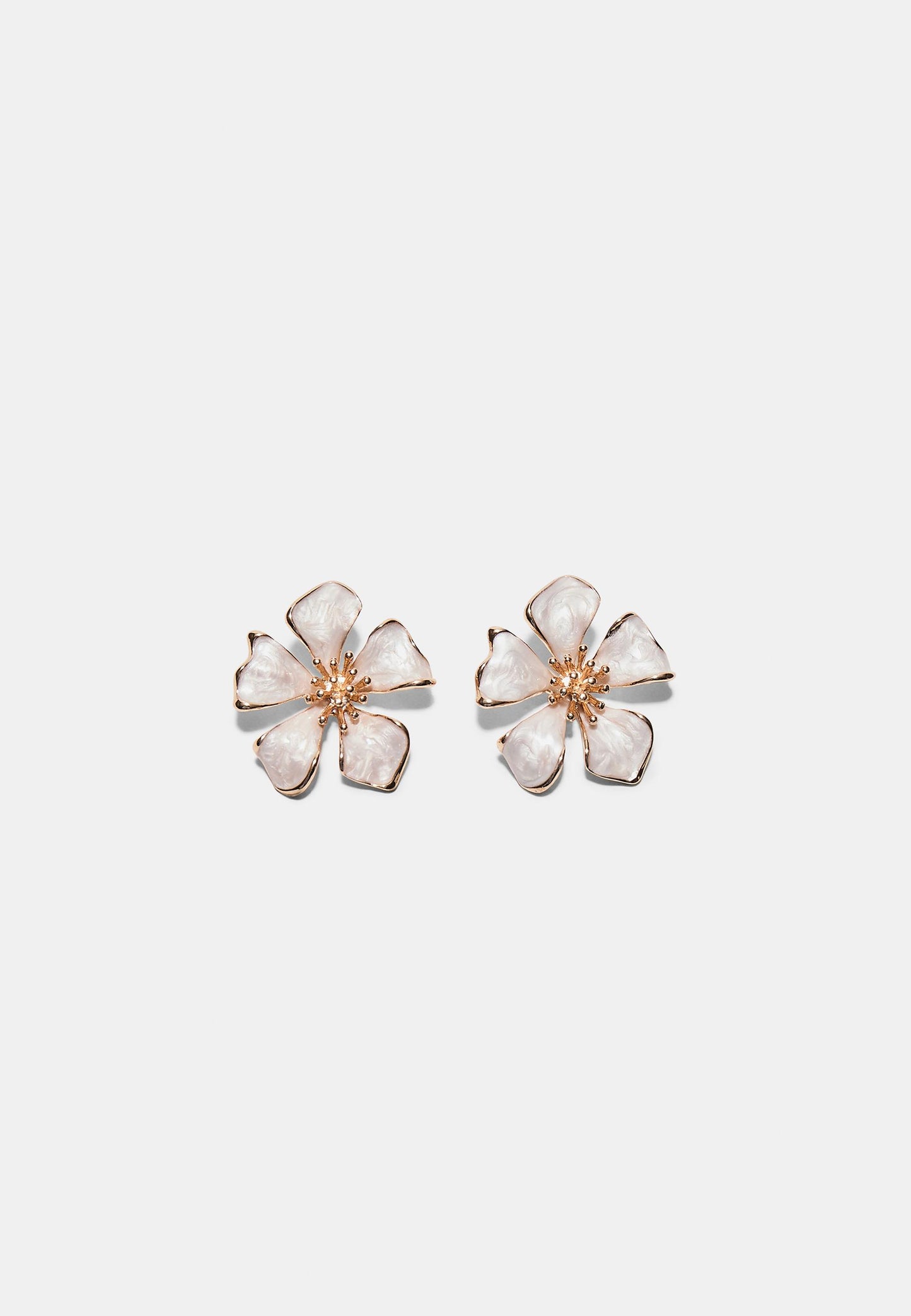Pink Enamel Flower Stud Earrings with Gold Center