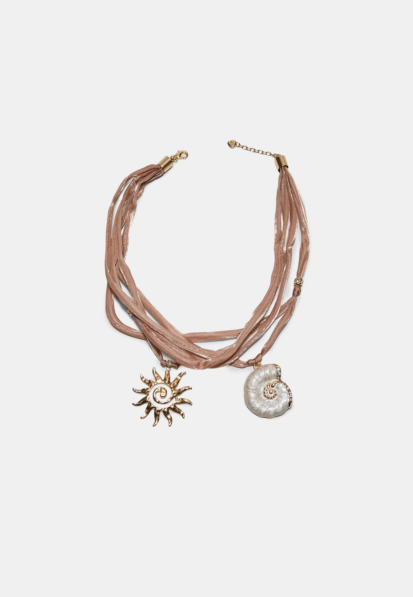 Pink Fabric Sun & Shell Pendant Necklace