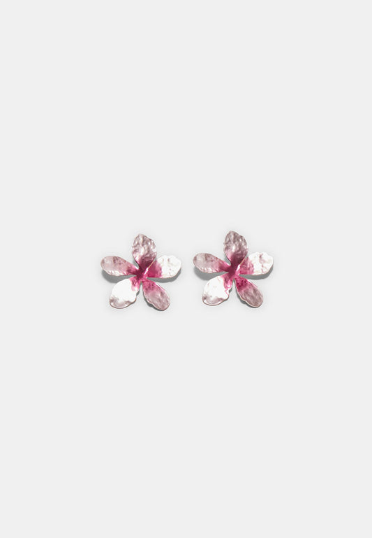 Pink Gradient Hammered Flower Stud Earrings