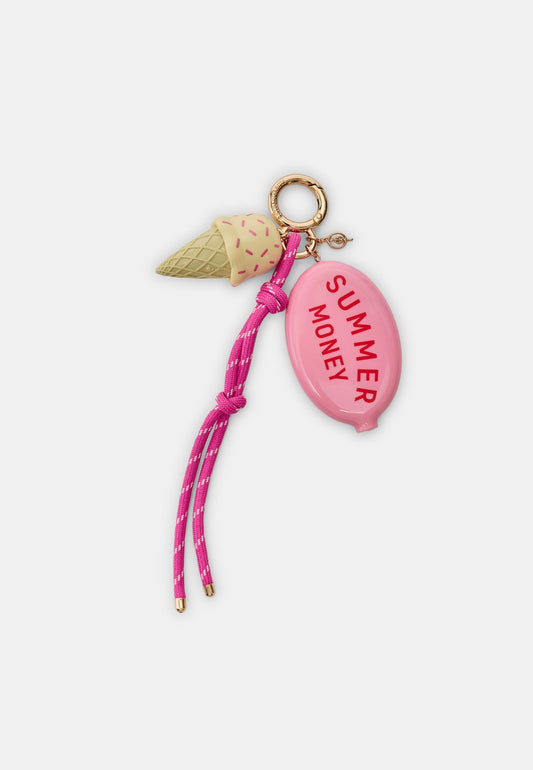 Pink Ice Cream & Oval Charm Keychain