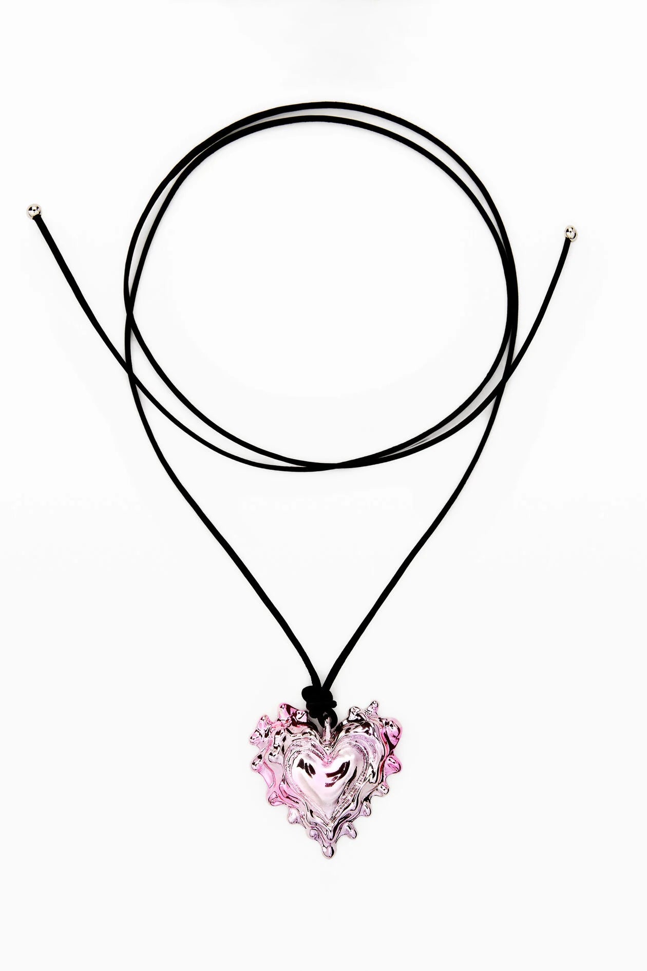 Pink Ombre Sculptural Heart Pendant Cord Necklace with Black Cord