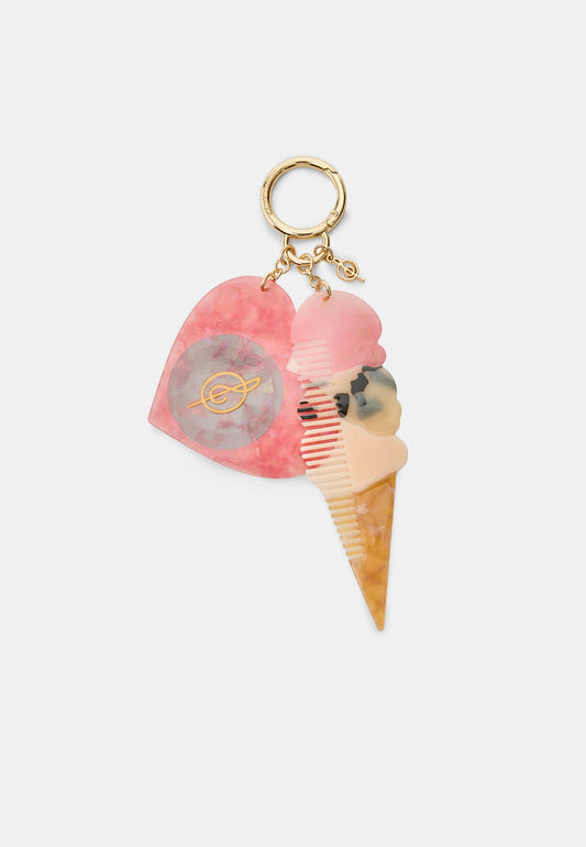 Pink Resin Heart & Ice Cream Comb Keychain