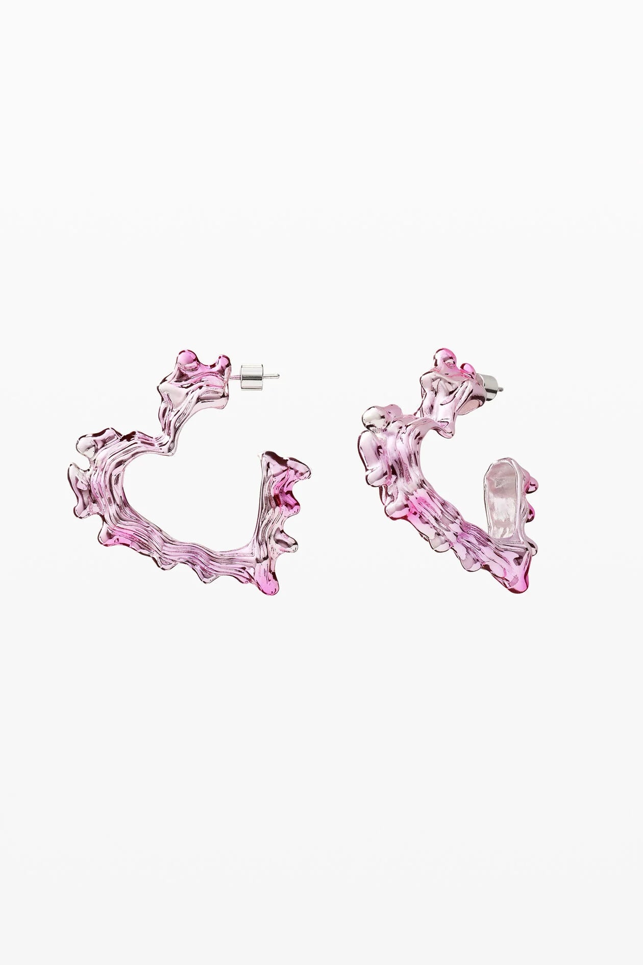 Pink Translucent Sculptural Heart Hoop Earrings