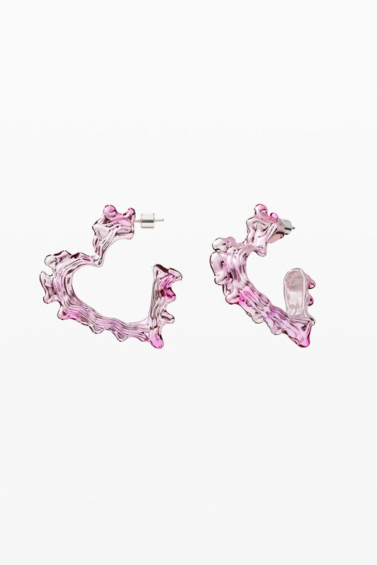 Pink Translucent Sculptural Heart Hoop Earrings