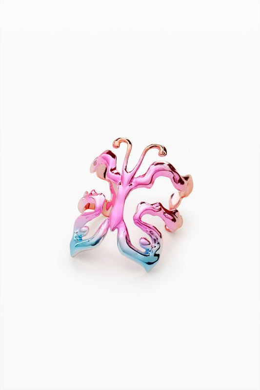 Pink & Blue Ombre Sculptural Butterfly Statement Ring