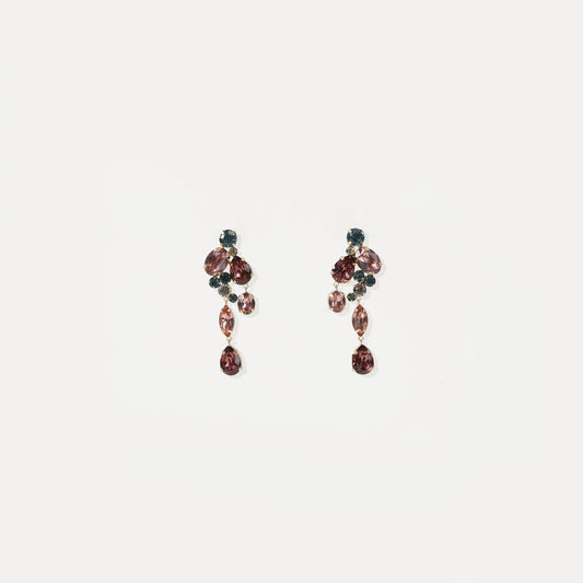 Pink and teal multi-crystal drop earring with cascading teardrop accents