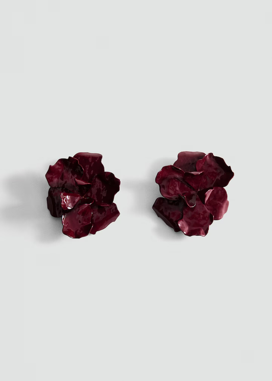 Plum Enamel Floral Cluster Earrings