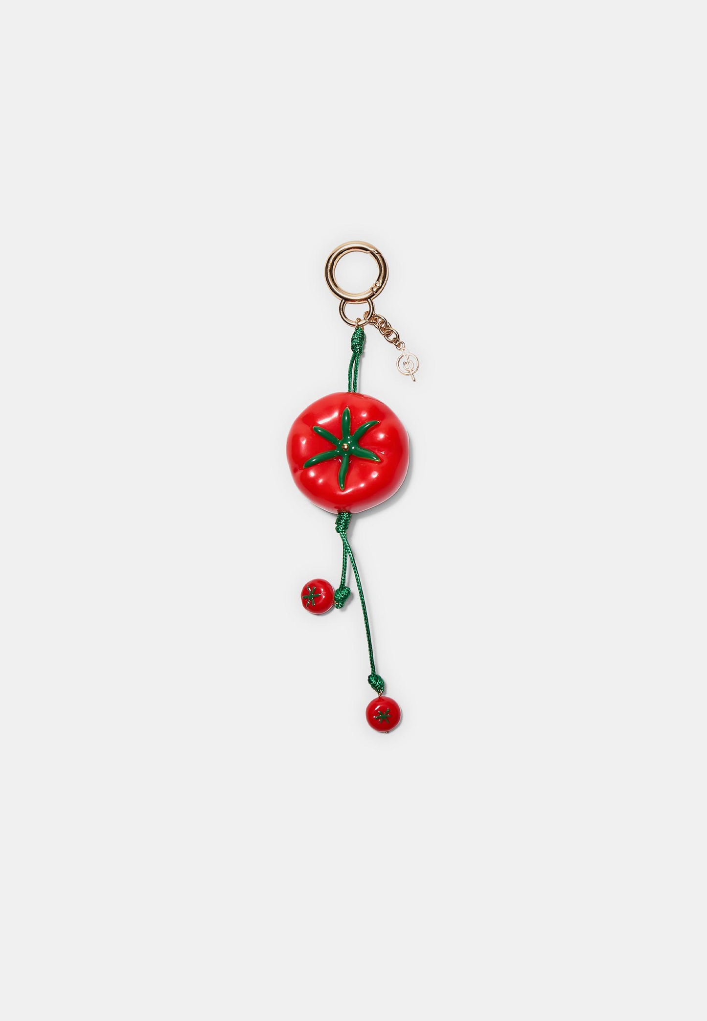 Red Tomato Charm Keychain with Mini Tomato Dangles on Green Cord