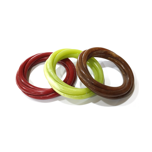 Red, Green, and Brown Resin Bracelets
