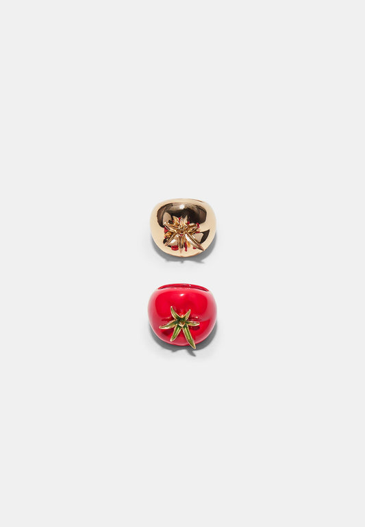 Red Tomato & Gold Tomato Stud Ring Set