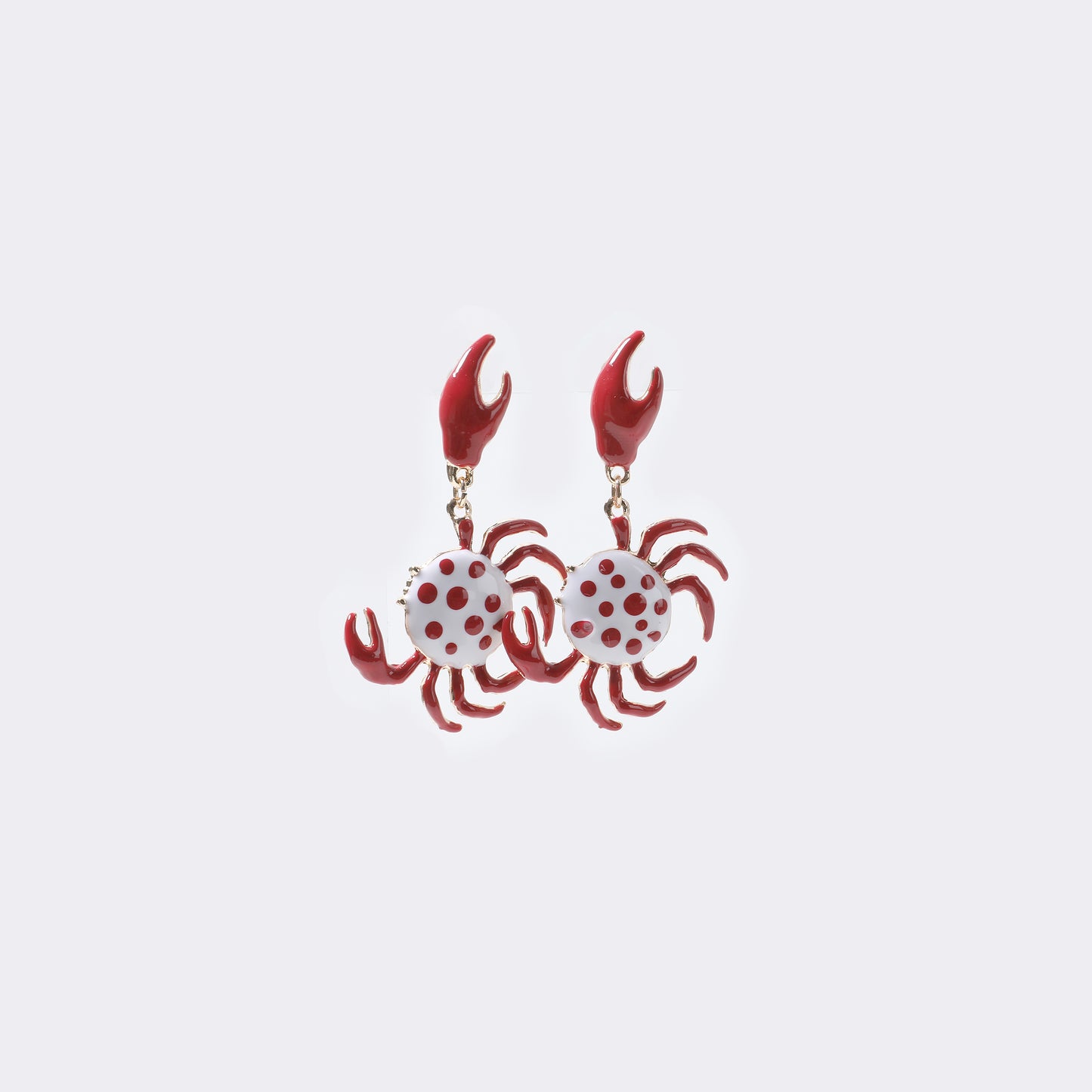 Red & White Enamel Crab Drop Earrings