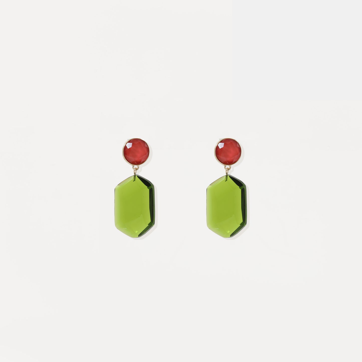 Red round and green emerald-cut crystal drop earring