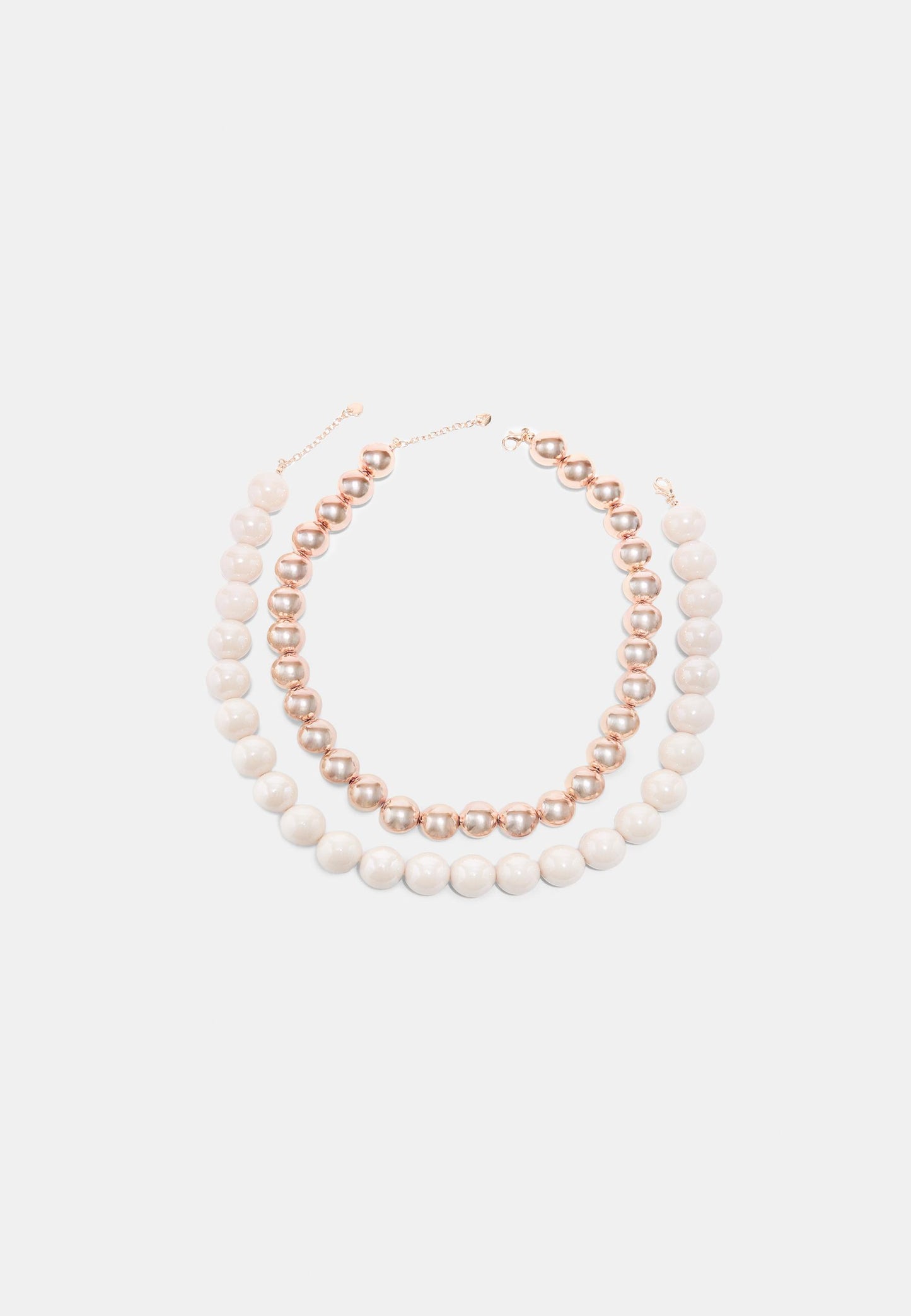 Rose Gold & White Bead Layered Necklace Set