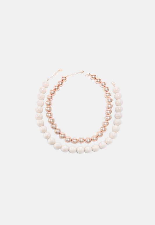 Rose Gold & White Bead Layered Necklace Set