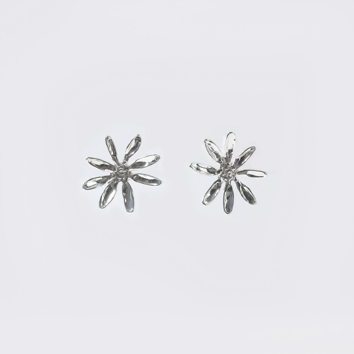 Silver 8-Petal Flower Stud Earrings