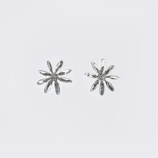 Silver 8-Petal Flower Stud Earrings