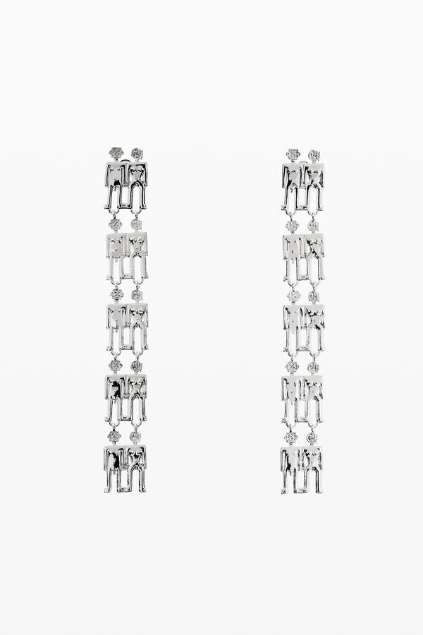 Silver Abstract Human Figure Long Drop Earrings