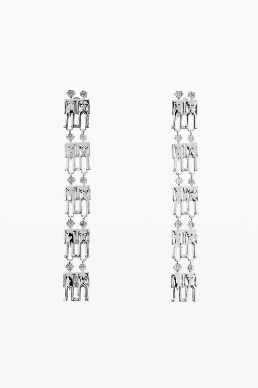 Silver Abstract Human Figure Long Drop Earrings